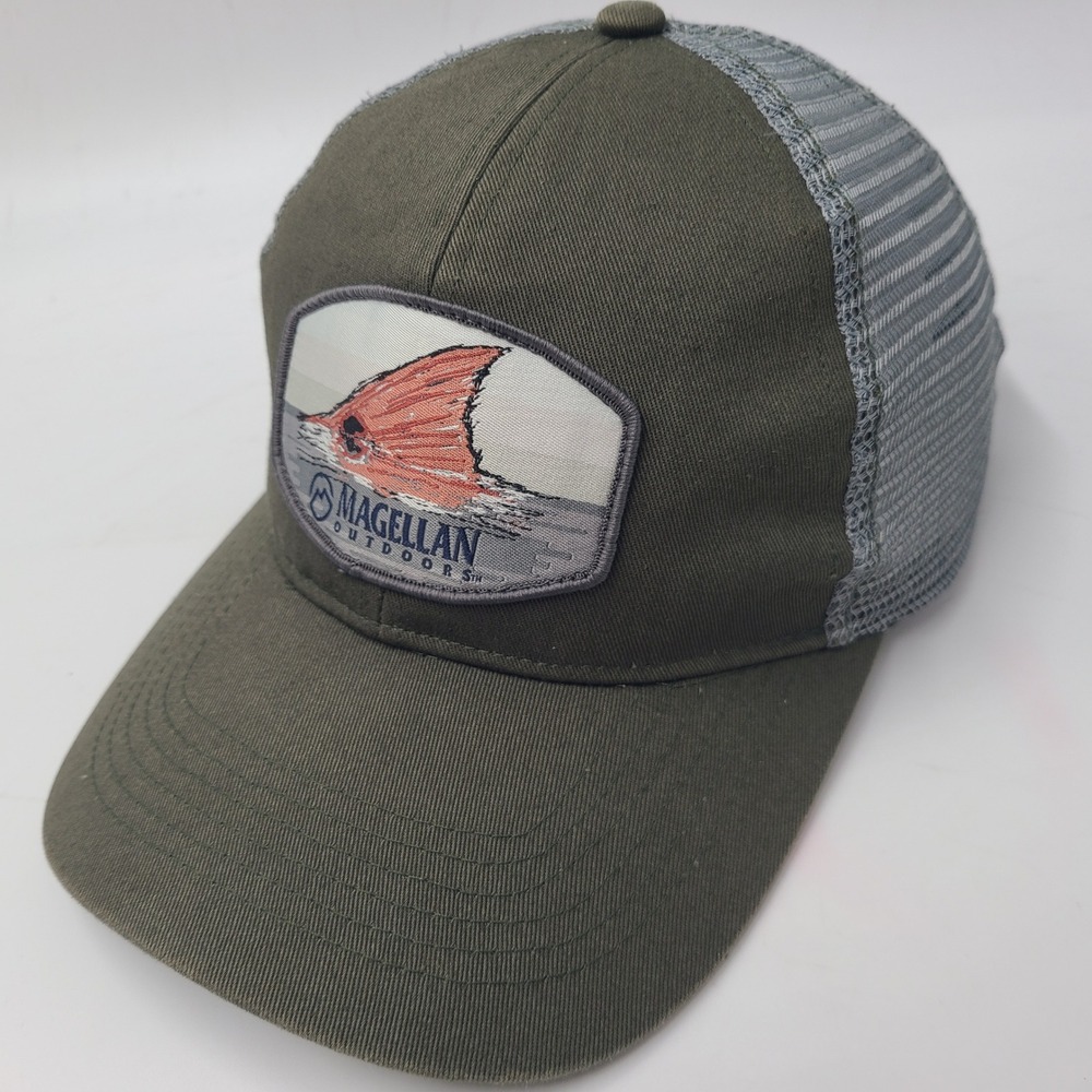 Magellan Outdoors Hat Snapback Trucker Mesh Green Gray Redfish Fishing Patch Men